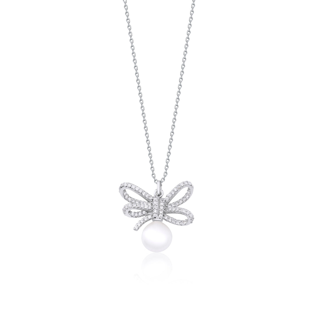 Ribbon Pave Pendant Necklace