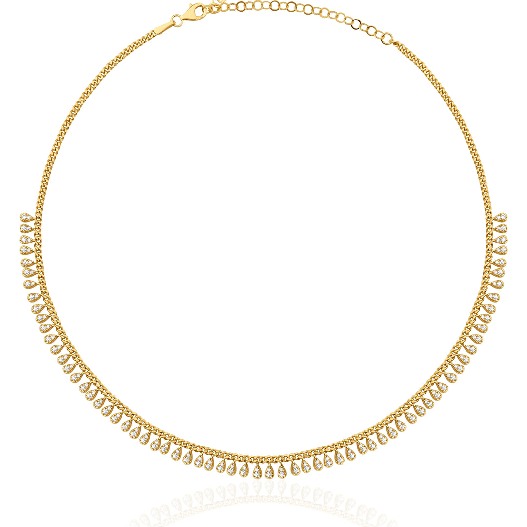 Helen Dainty Gold Choker Necklace with Teardrop CZ Charms