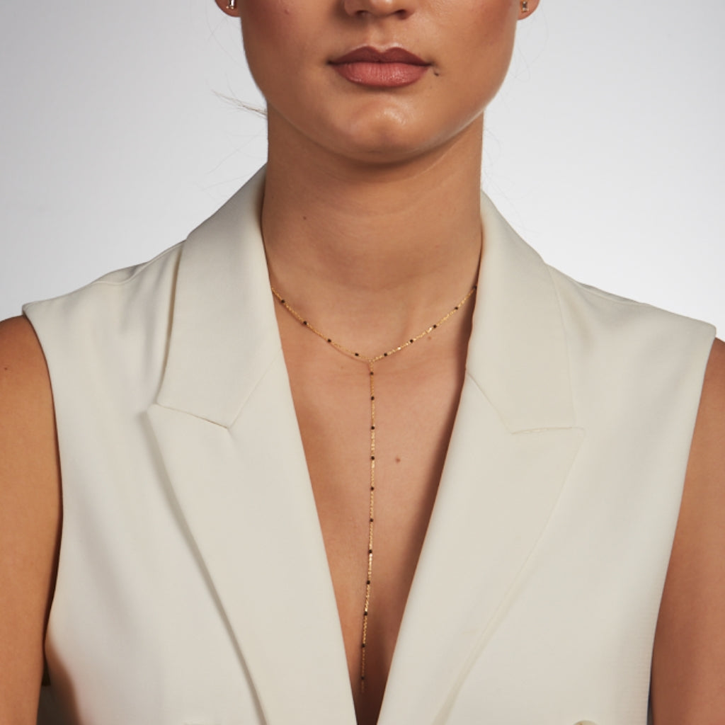 Emory Black CZ Station Lariat Necklace