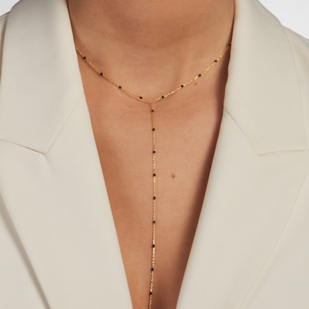 Emory Black CZ Station Lariat Necklace