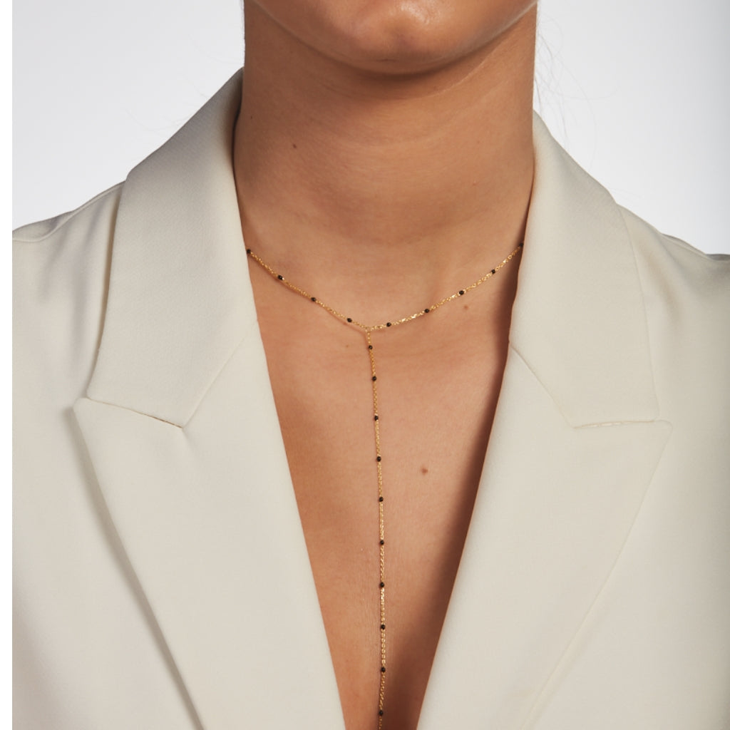 Emory Black CZ Station Lariat Necklace