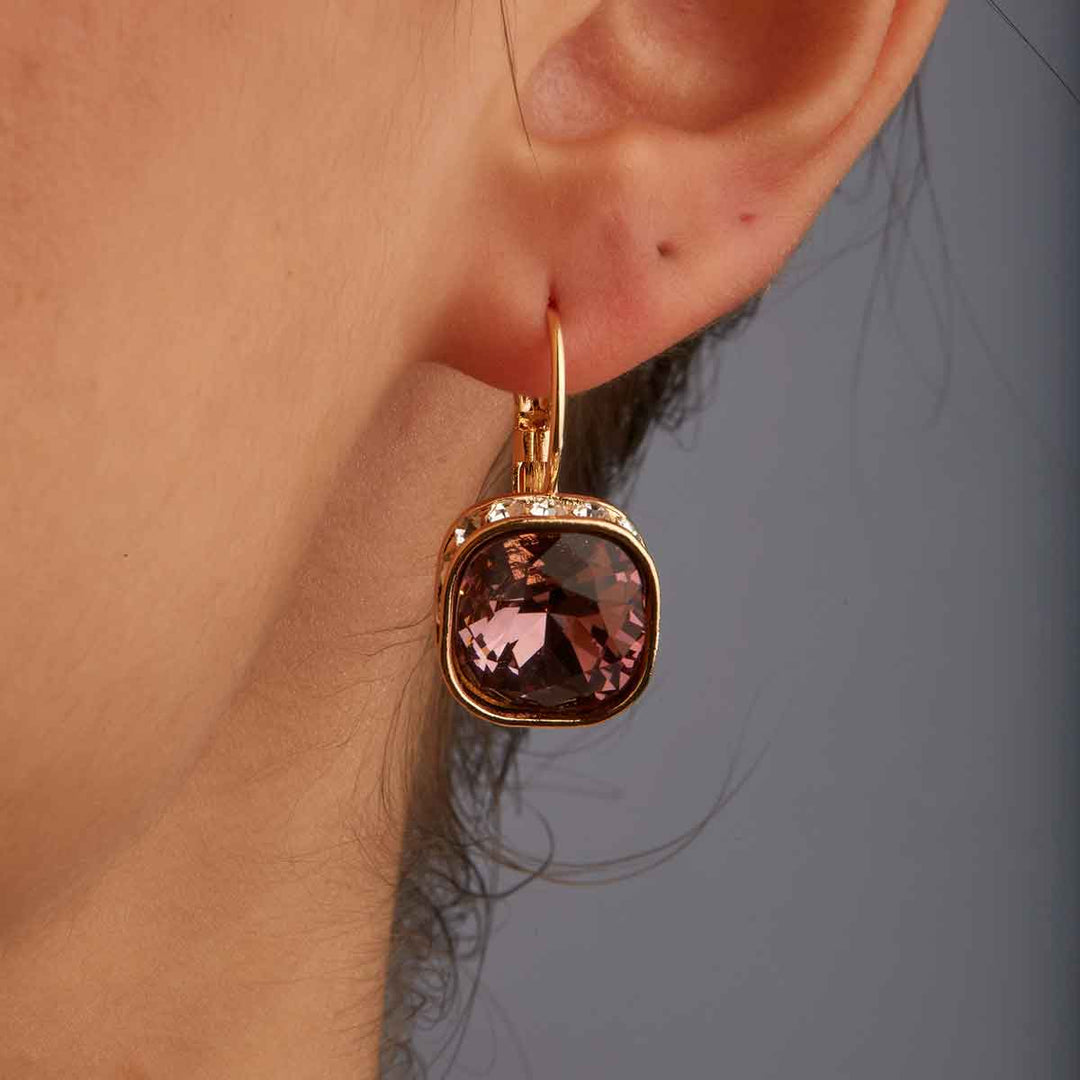 Darla Vintage Cyristal Big Drop Earrings - Pink