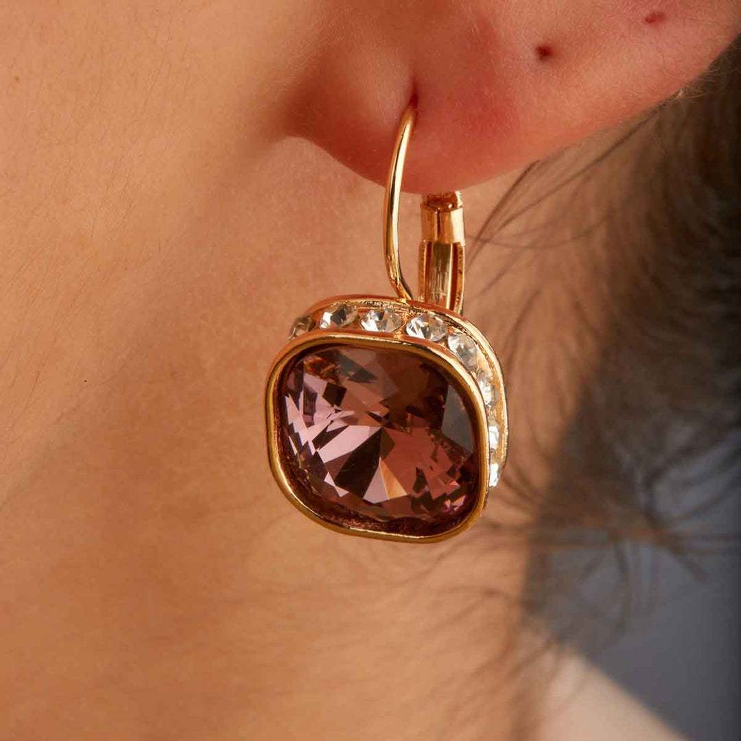 Darla Vintage Cyristal Big Drop Earrings - Pink