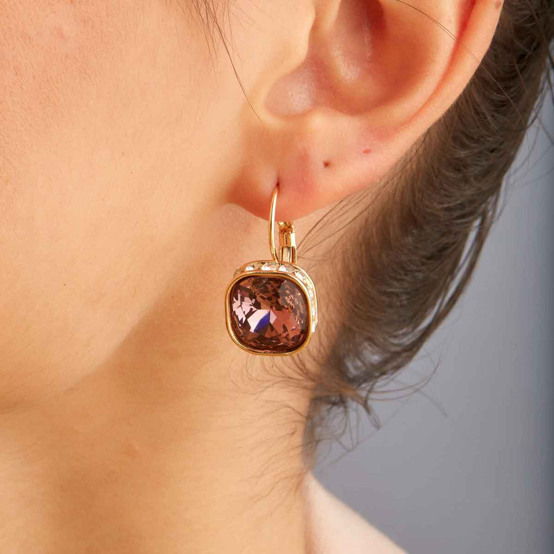 Darla Vintage Cyristal Big Drop Earrings - Pink