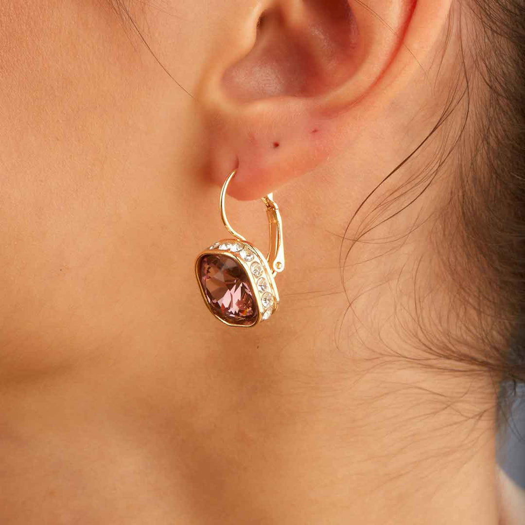 Darla Vintage Cyristal Big Drop Earrings - Pink