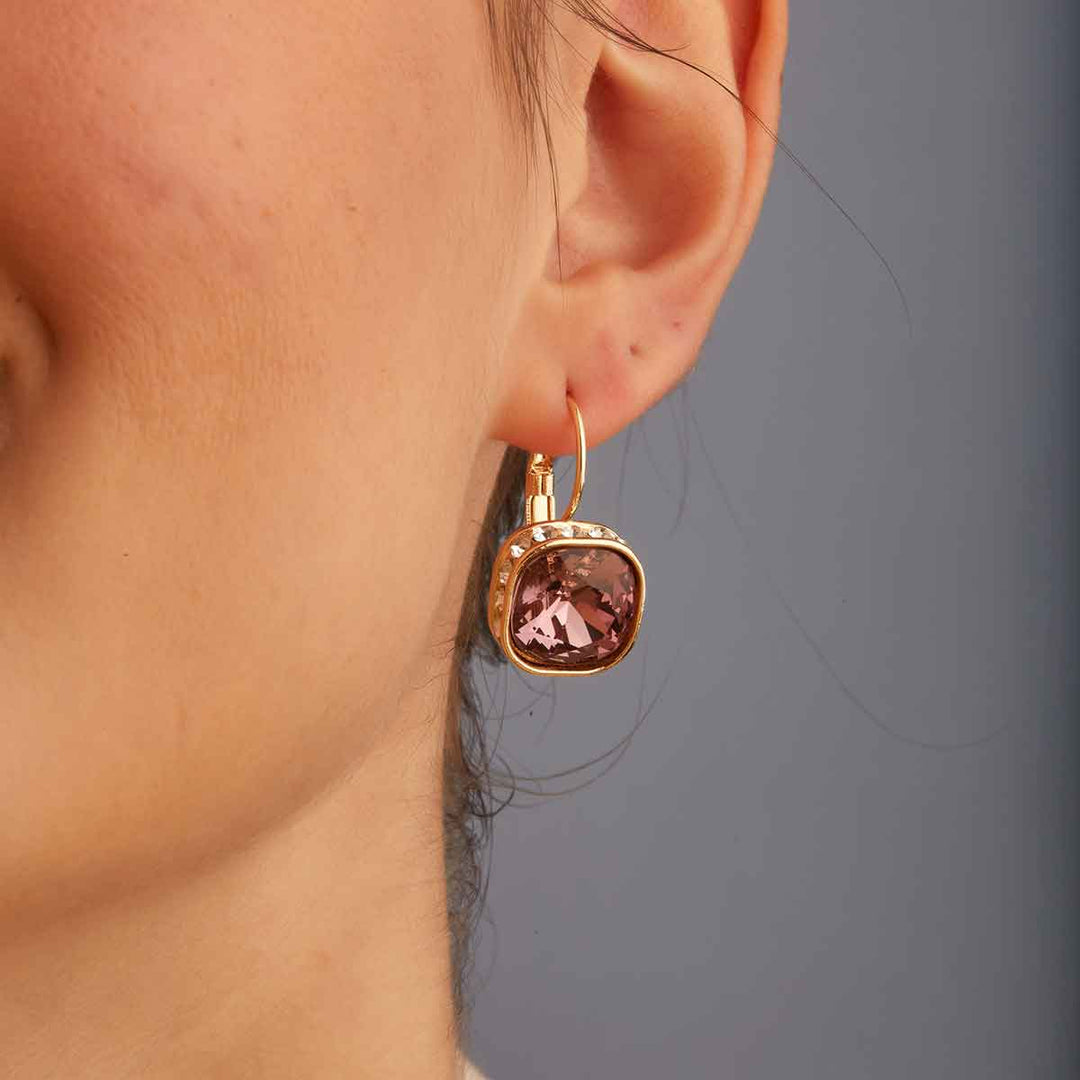Darla Vintage Cyristal Big Drop Earrings - Pink