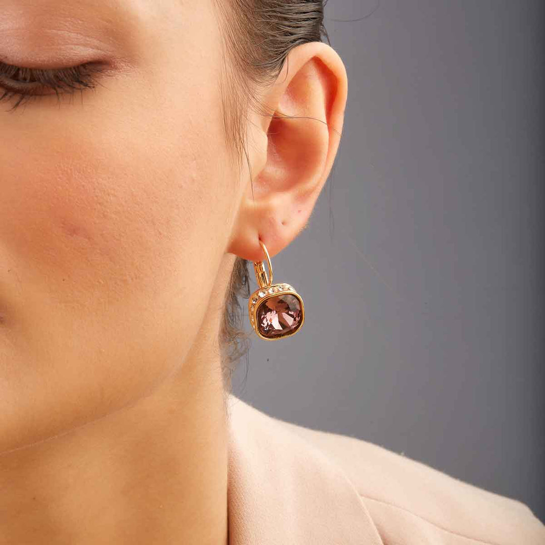 Darla Vintage Cyristal Big Drop Earrings - Pink