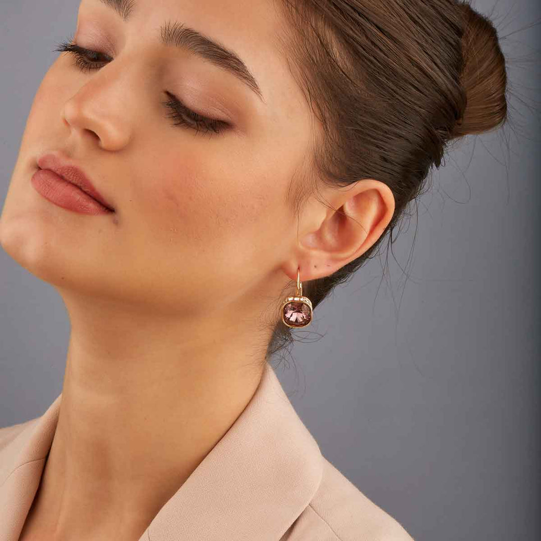Darla Vintage Cyristal Big Drop Earrings - Pink