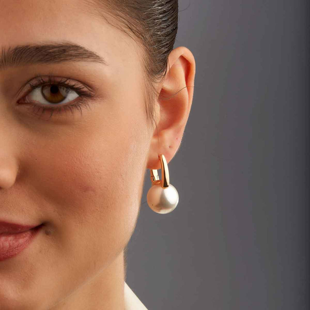 Barbara_Krem Top İnci Halka Küpe