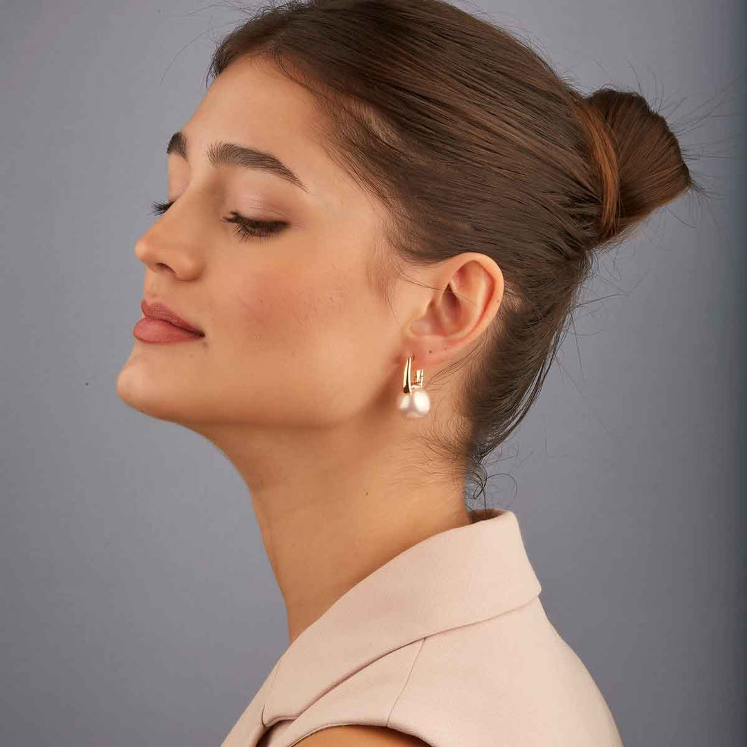 Barbara_Pembe Top İnci Halka Küpe