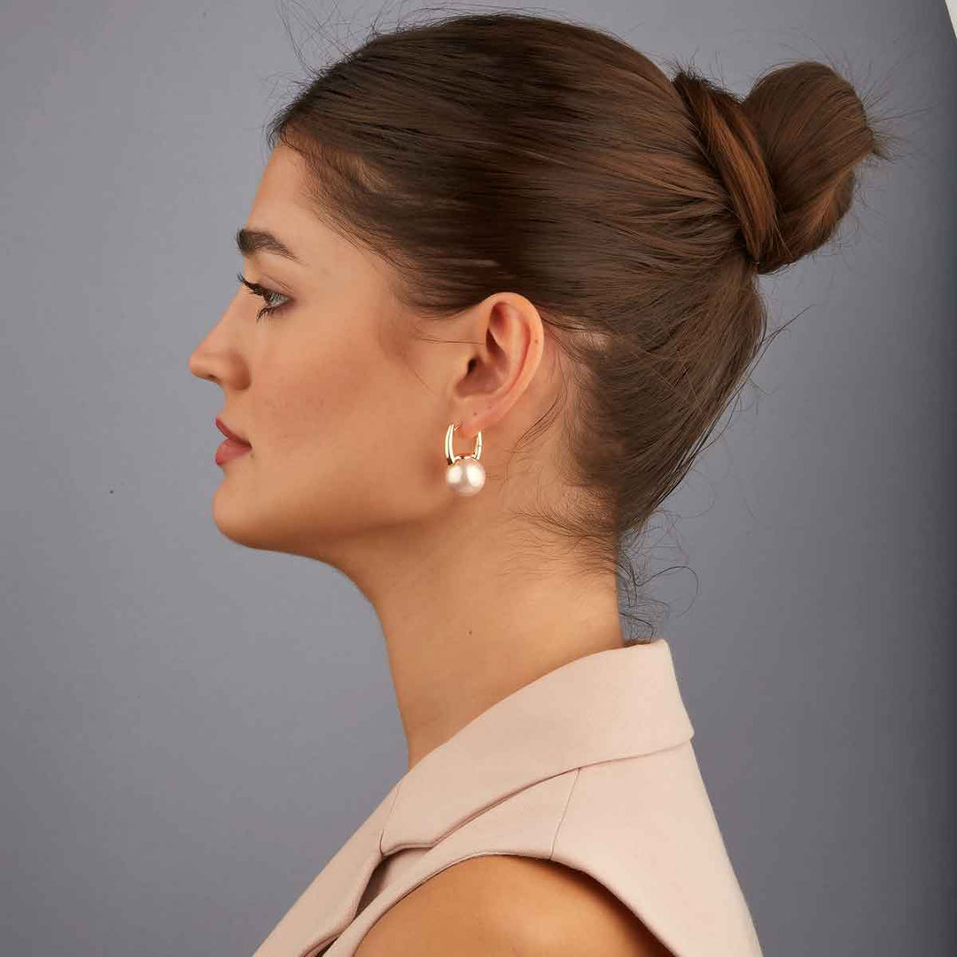 Barbara_Pembe Top İnci Halka Küpe