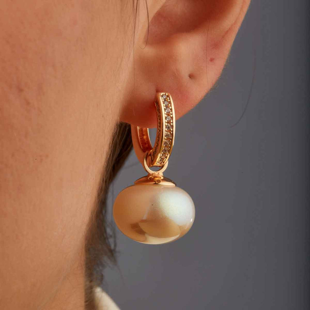 Linda Pearl Drop Pave Huggie Earrings