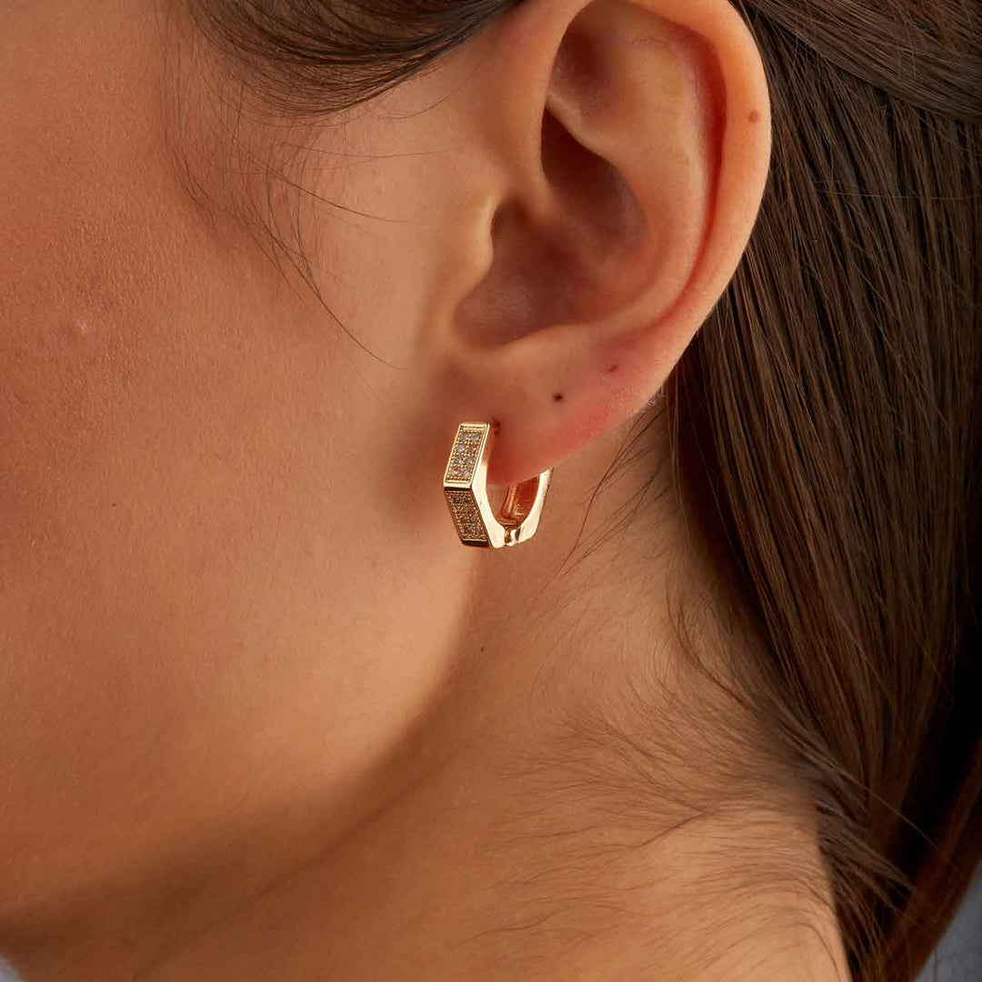 Macy Pave Pentagon Huggie Earrings