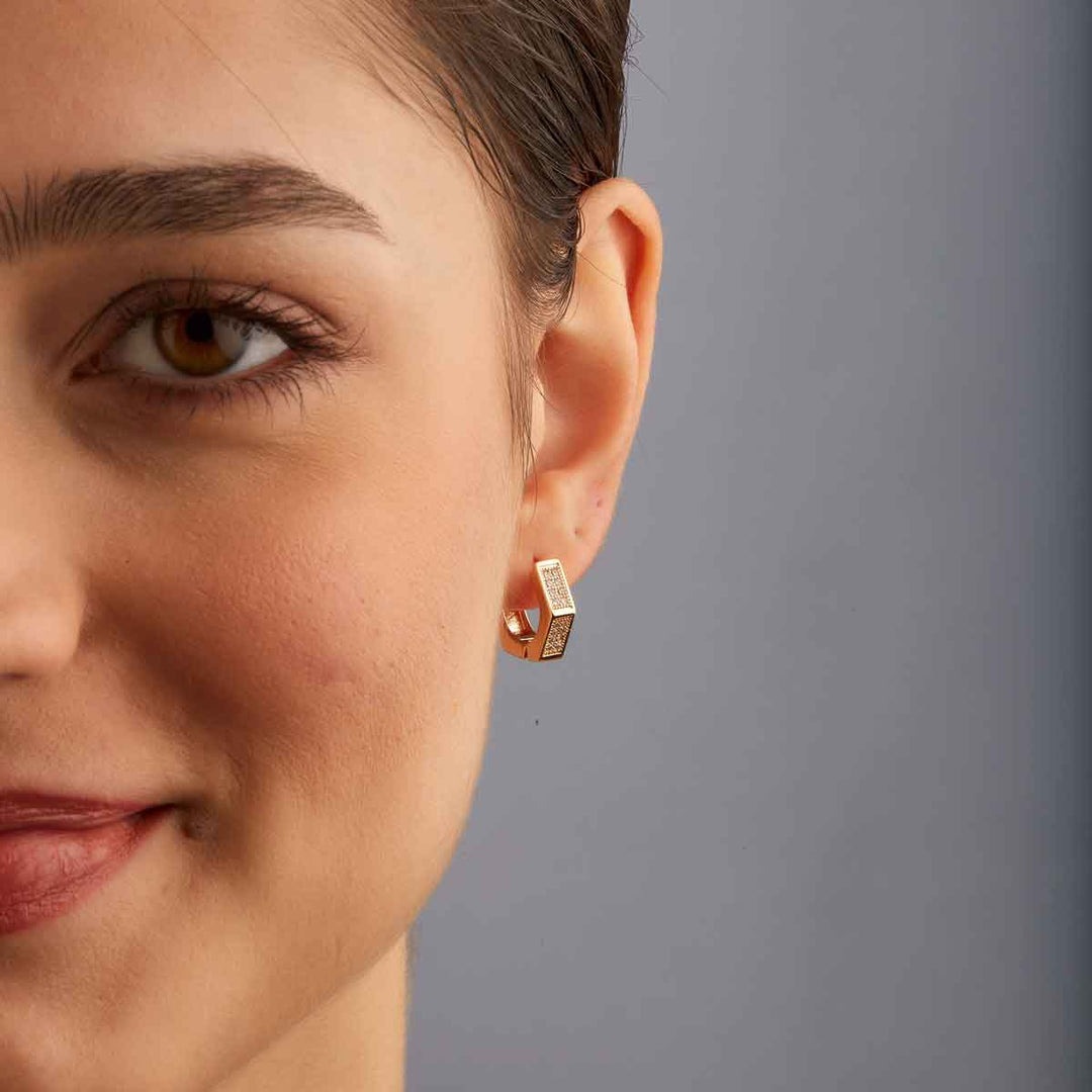 Macy Pave Pentagon Huggie Earrings
