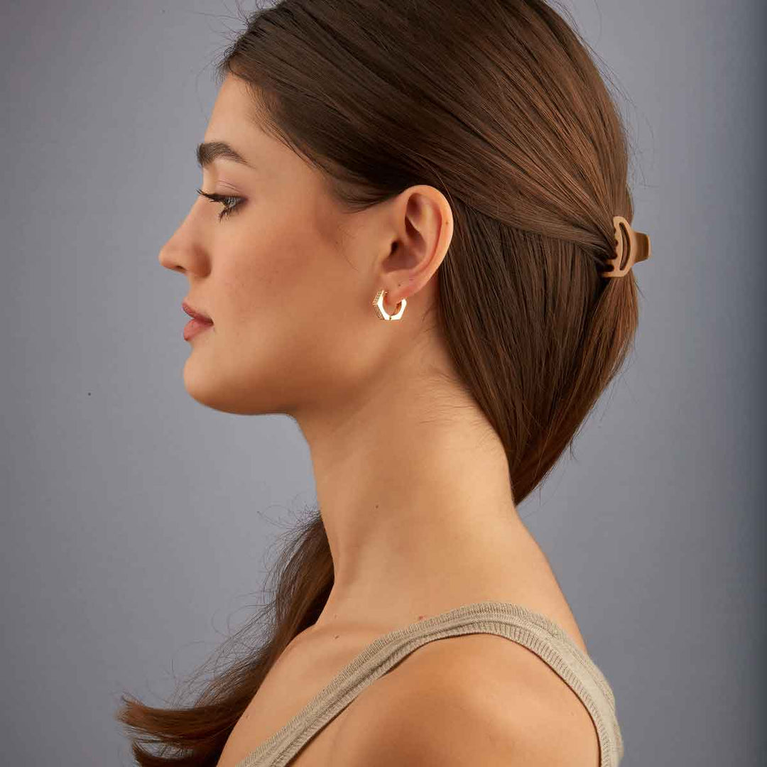 Macy Pave Pentagon Huggie Earrings