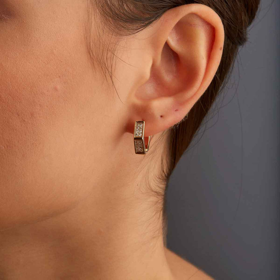 Macy Pave Pentagon Huggie Earrings