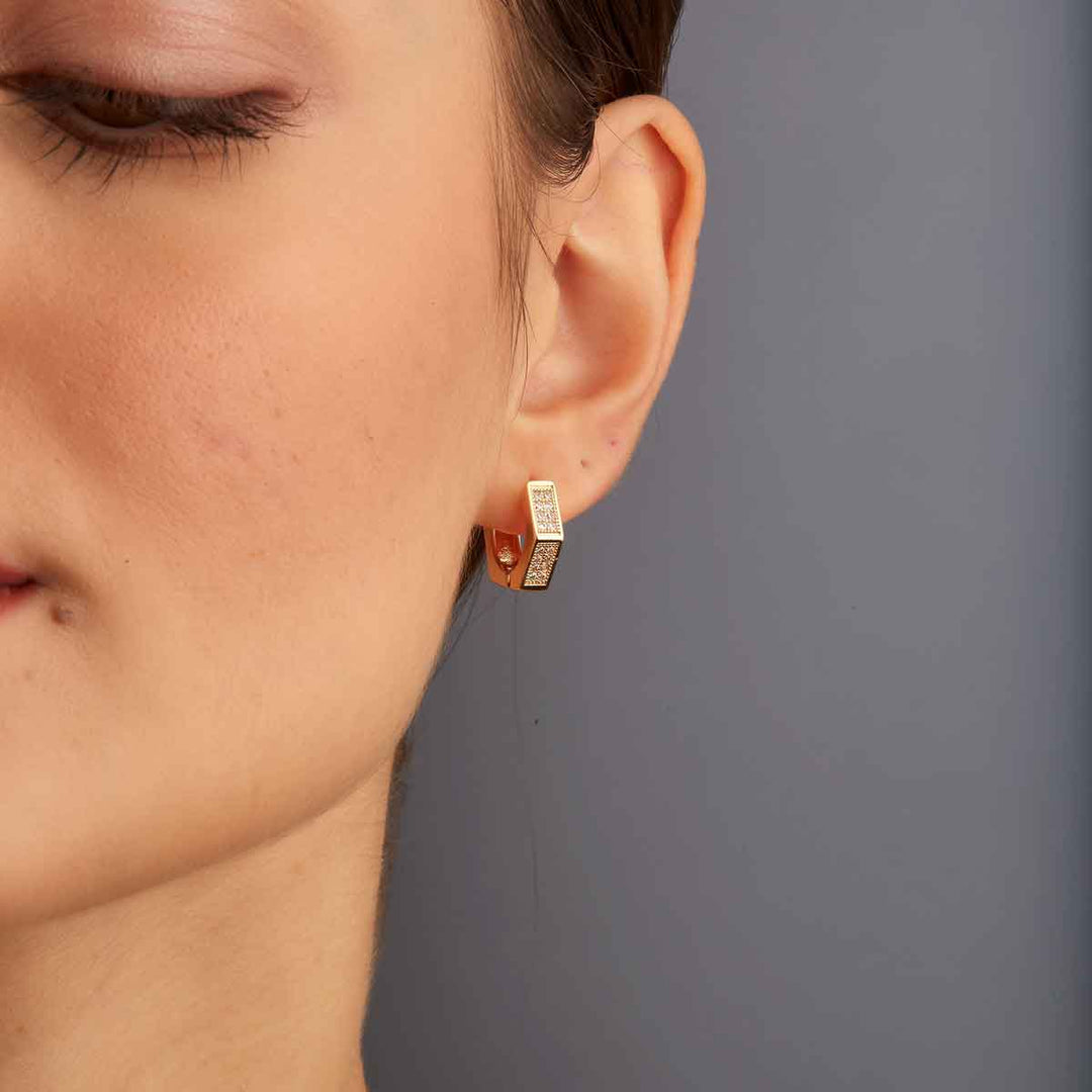 Macy Pave Pentagon Huggie Earrings