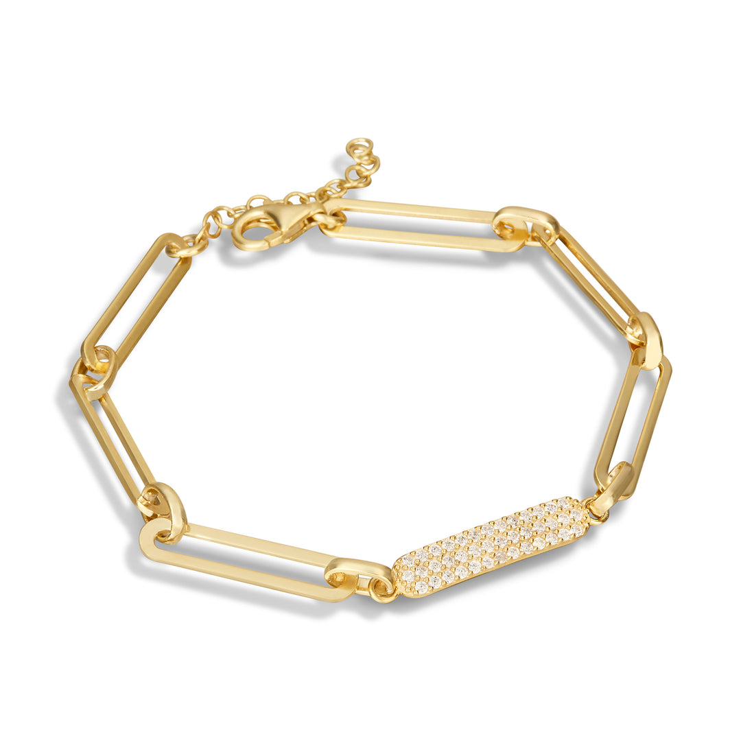 Jadira Paperclip Rolo Chain Bracelet with Pavé Diamond Plate