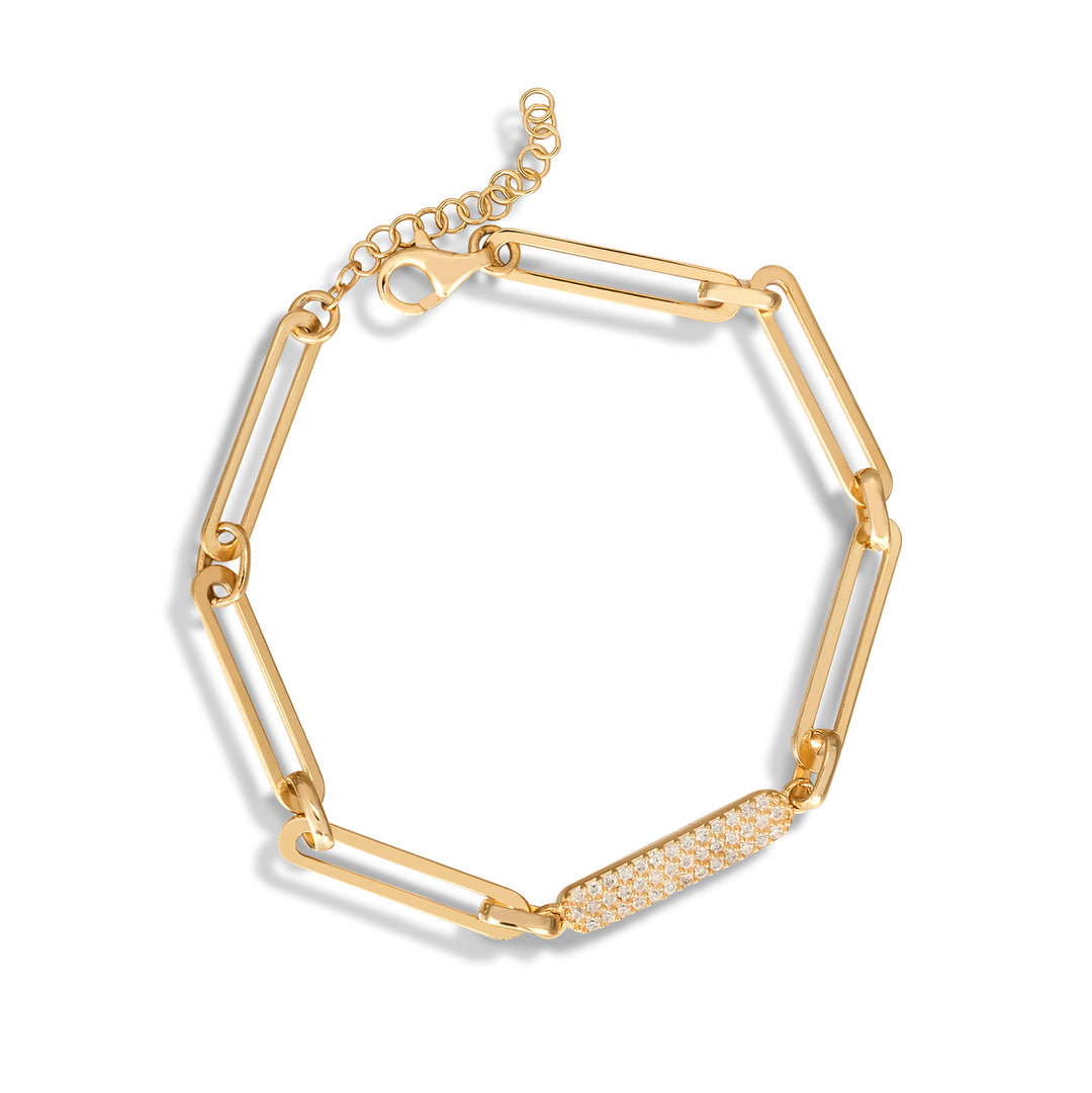 Jadira Paperclip Rolo Chain Bracelet with Pavé Diamond Plate