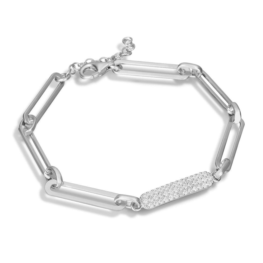 Jadira Paperclip Rolo Chain Bracelet with Pavé Diamond Plate