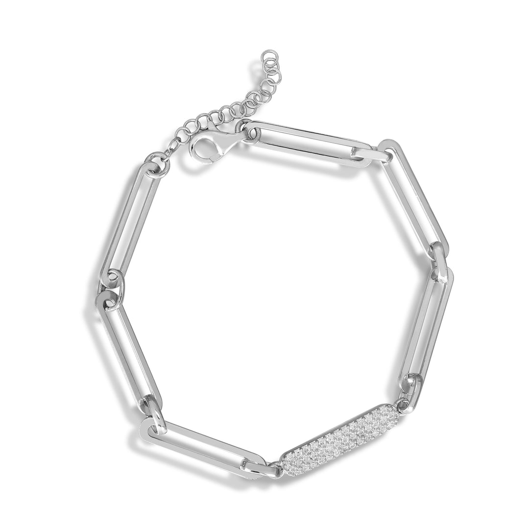 Jadira Paperclip Rolo Chain Bracelet with Pavé Diamond Plate