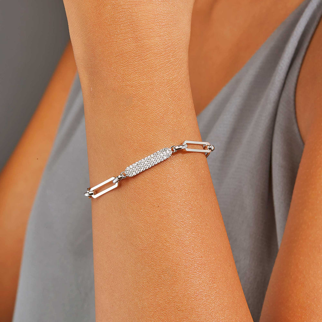 Jadira Paperclip Rolo Chain Bracelet with Pavé Diamond Plate