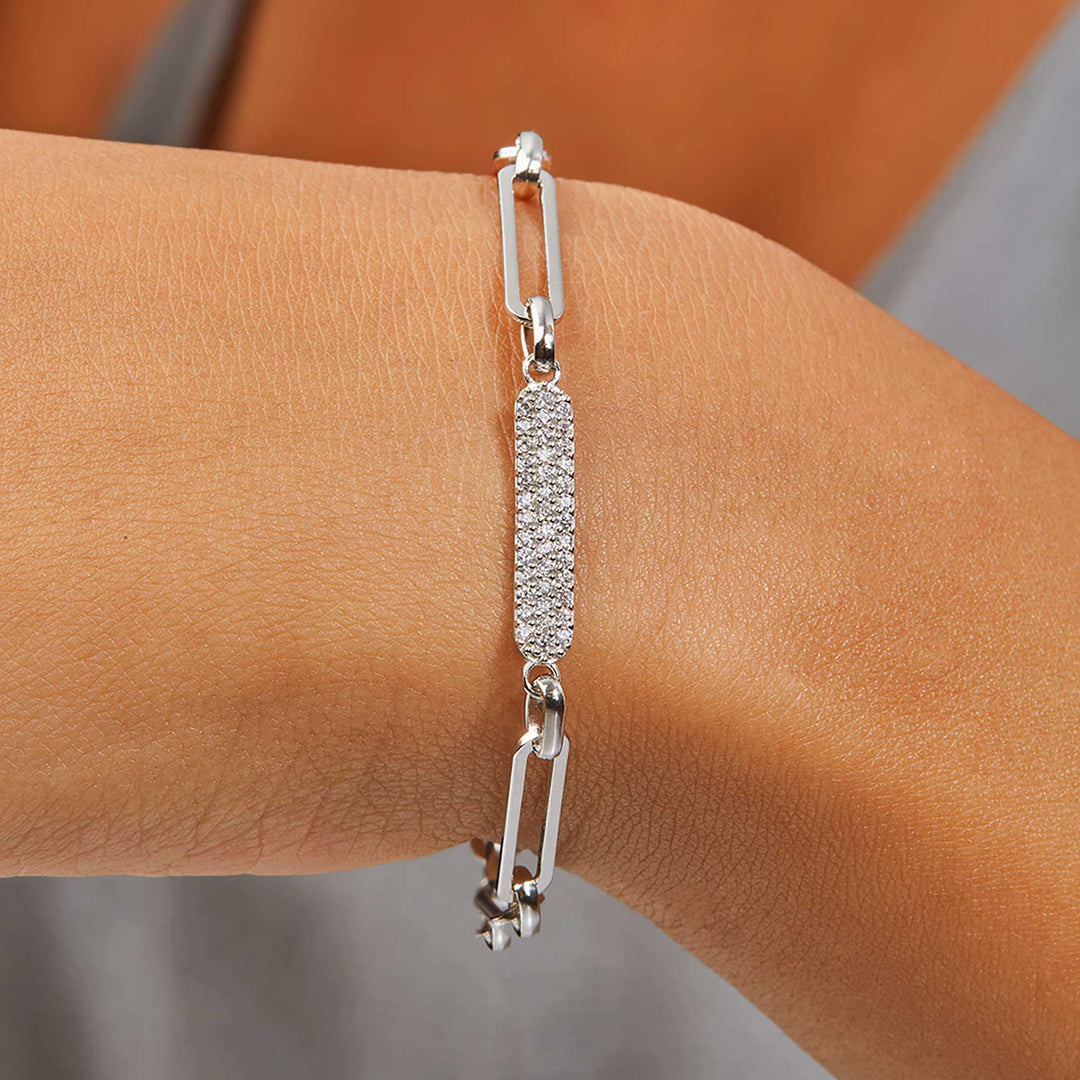 Jadira Paperclip Rolo Chain Bracelet with Pavé Diamond Plate