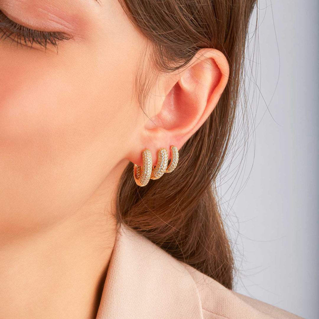 Ronn Pave Huggie Hoop Earrings - Large