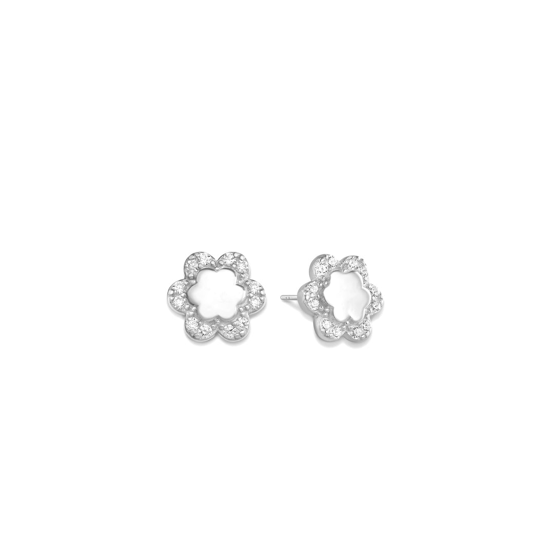 Jacinta Double Layer Solid&Pave Flower Stud