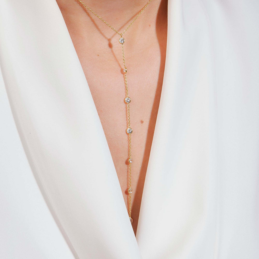 Nafisa Bezel Station Lariat Necklace