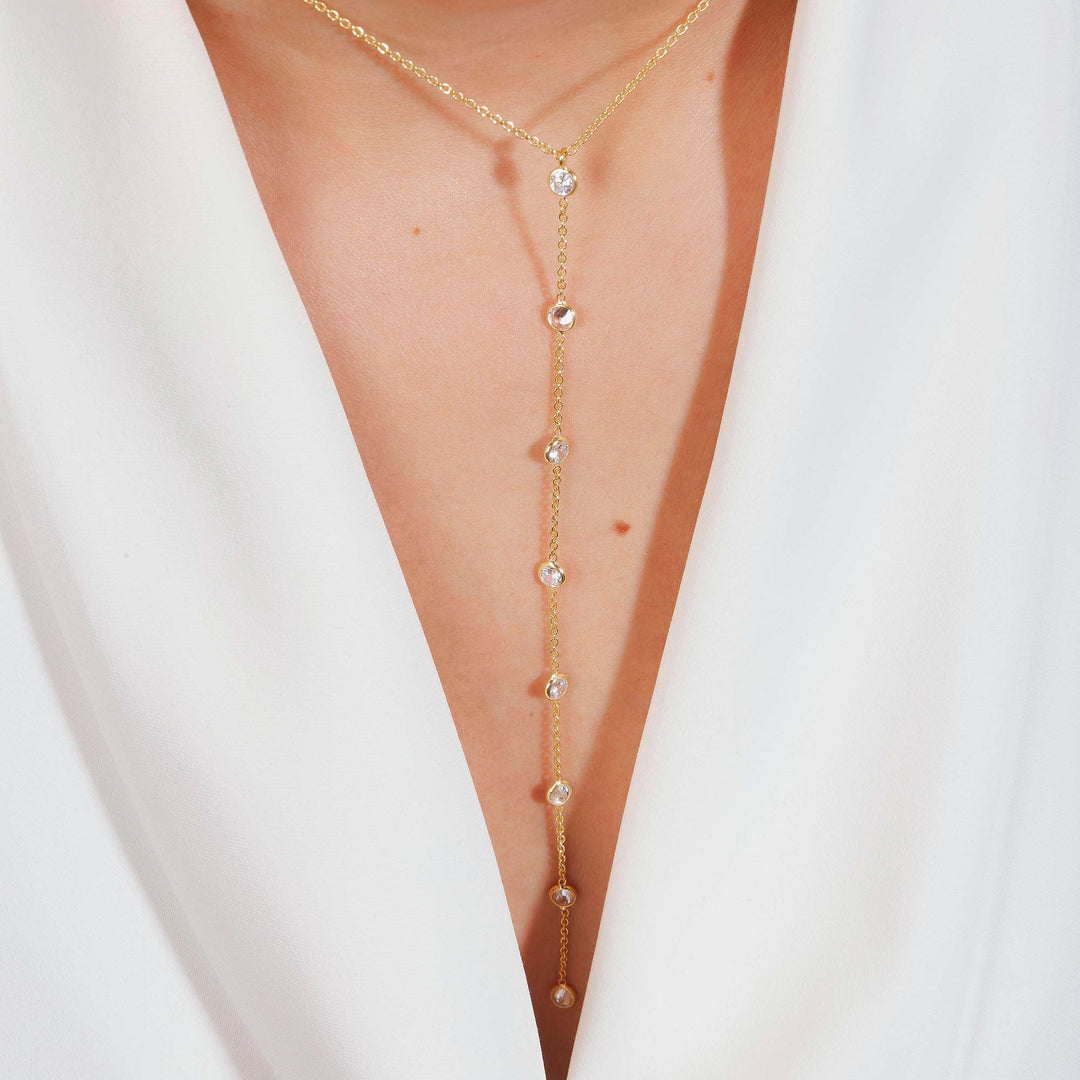Nafisa Bezel Station Lariat Necklace
