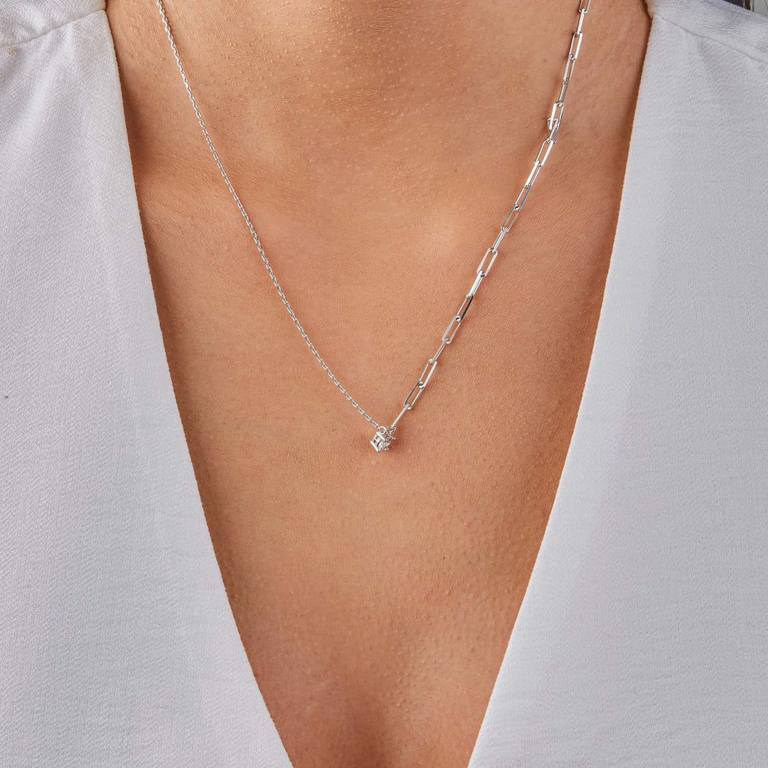 Munira CZ Solitare Paperclip Necklace