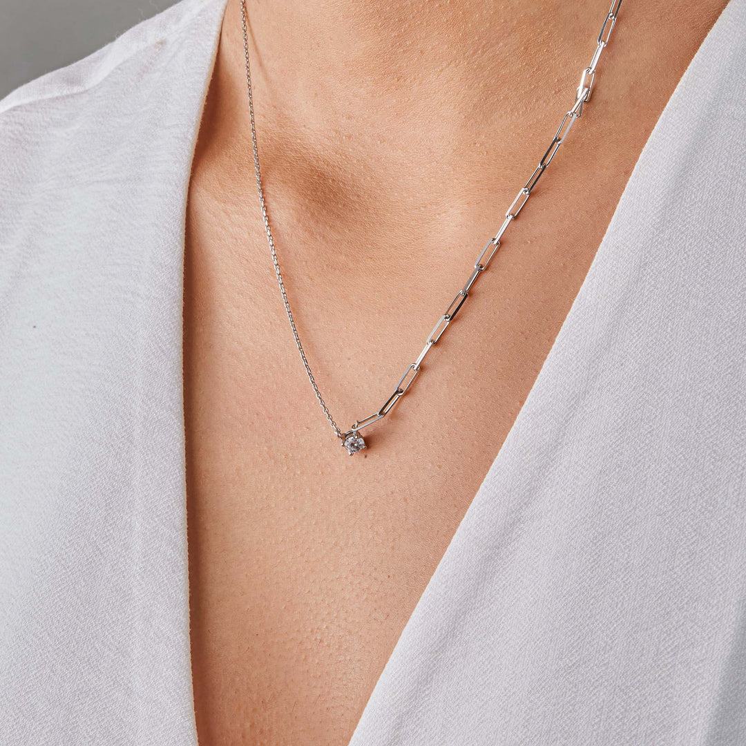 Munira CZ Solitare Paperclip Necklace