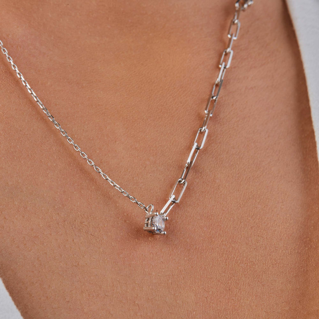 Munira CZ Solitare Paperclip Necklace
