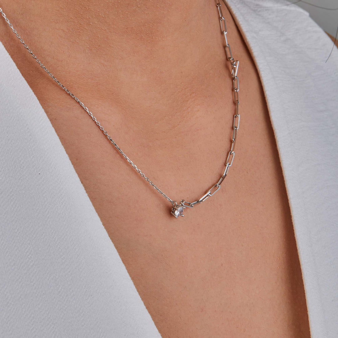 Munira CZ Solitare Paperclip Necklace