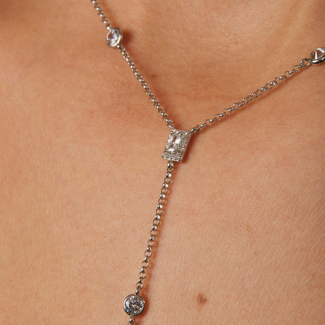 Leyla CZ Bezel Baguette Station Lariat Necklace
