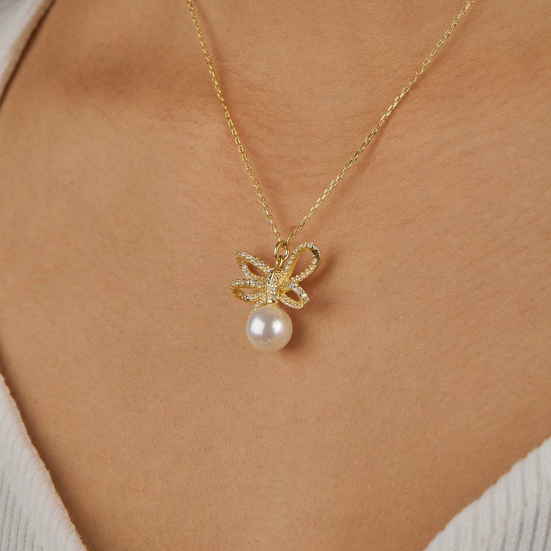 Ribbon Pave Pendant Necklace