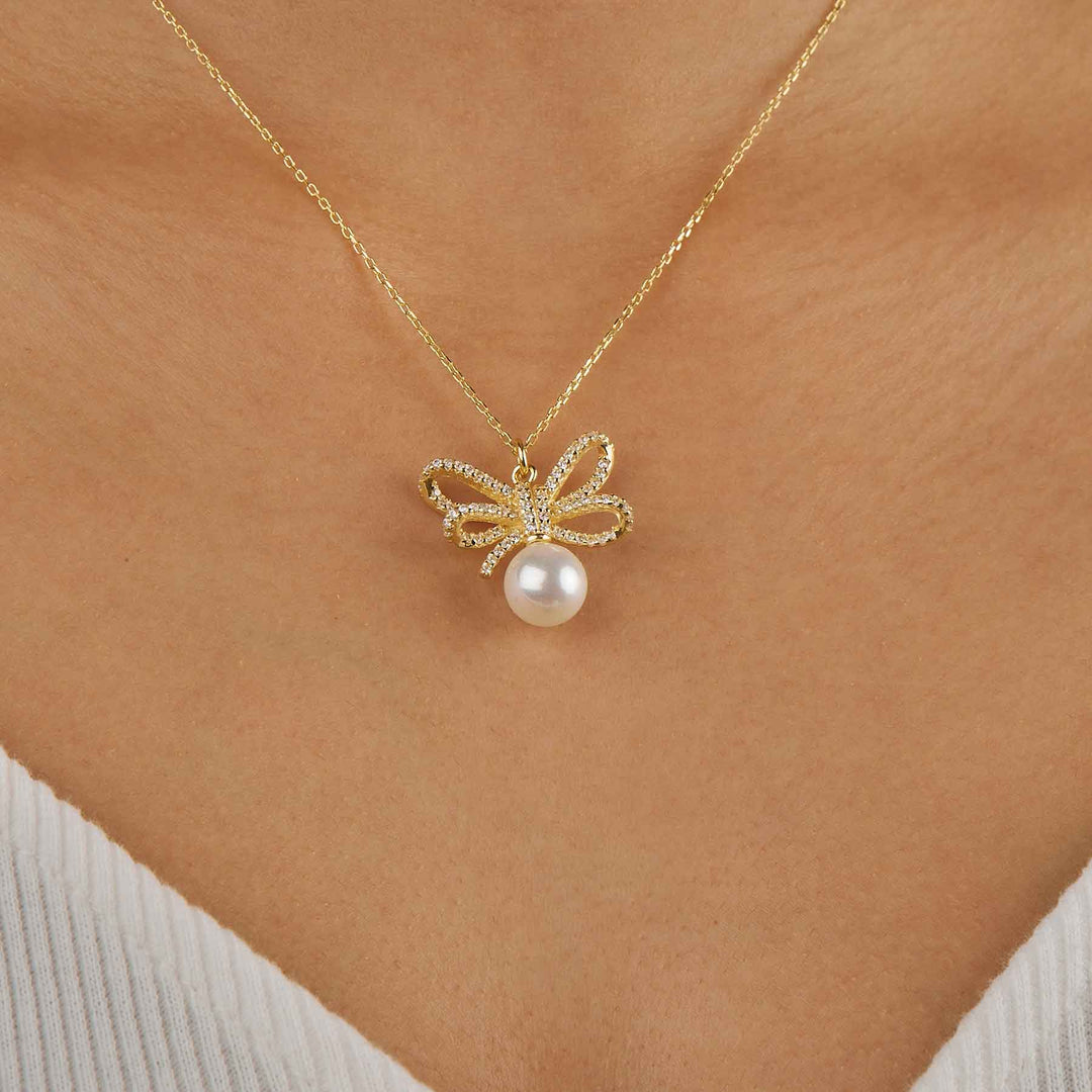 Ribbon Pave Pendant Necklace