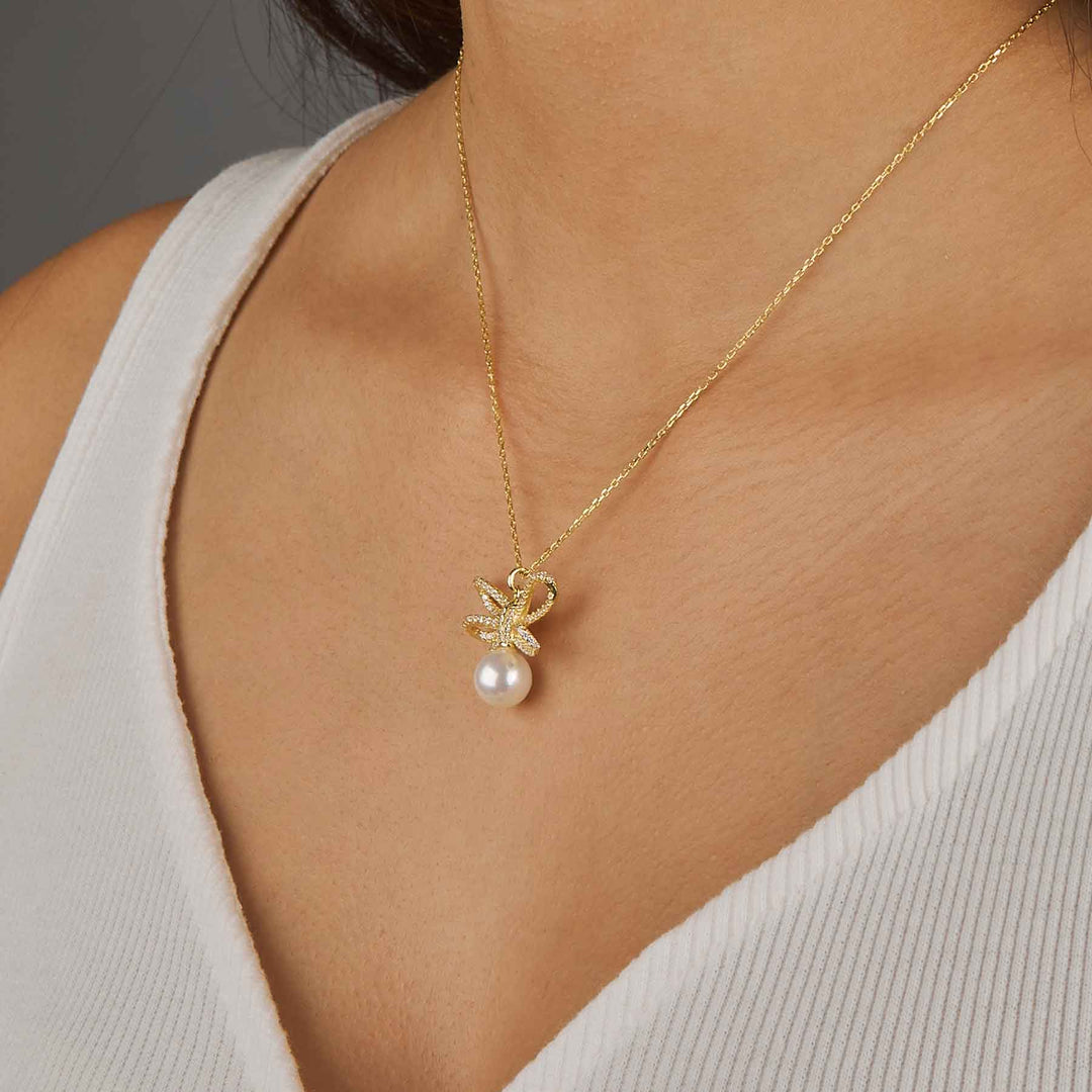 Ribbon Pave Pendant Necklace