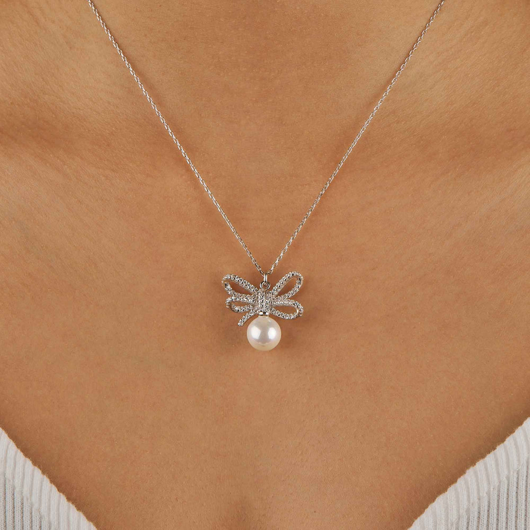 Ribbon Pave Pendant Necklace