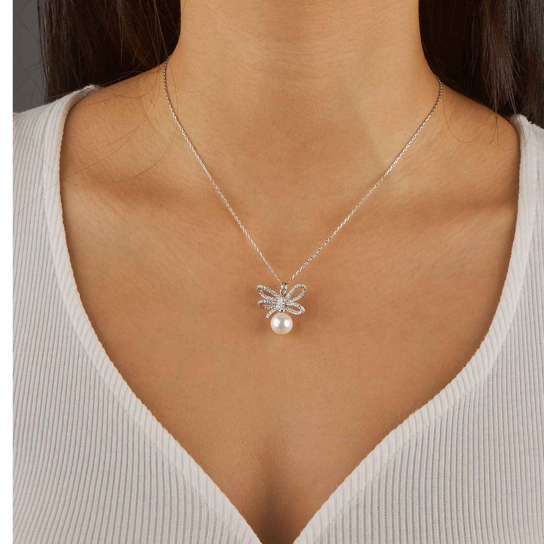 Ribbon Pave Pendant Necklace