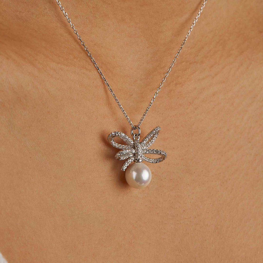 Ribbon Pave Pendant Necklace