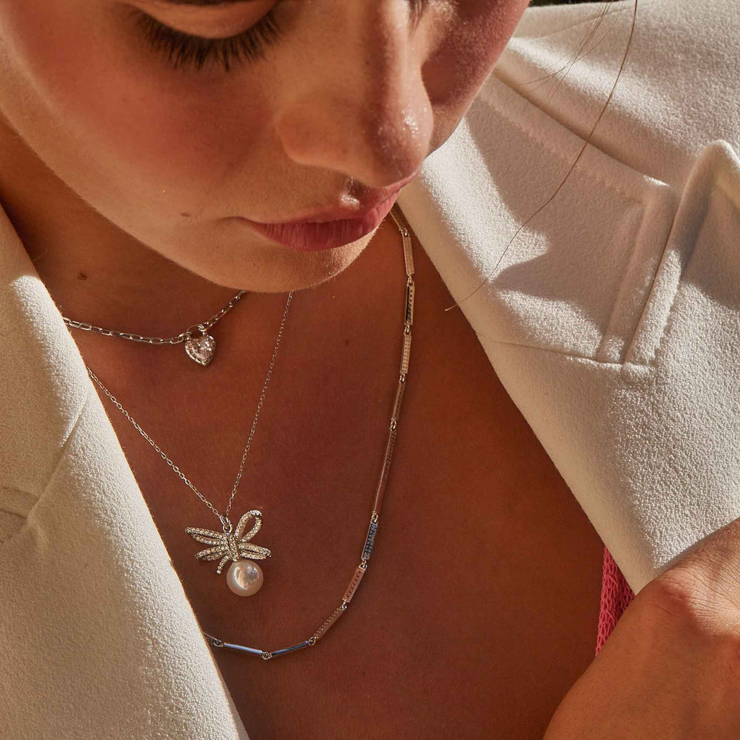 Ribbon Pave Pendant Necklace