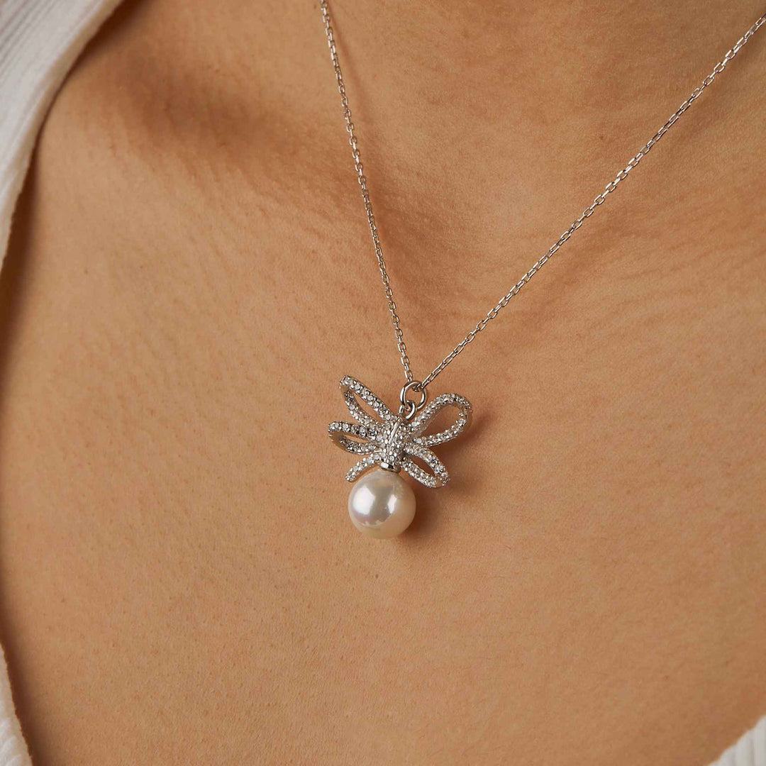 Ribbon Pave Pendant Necklace