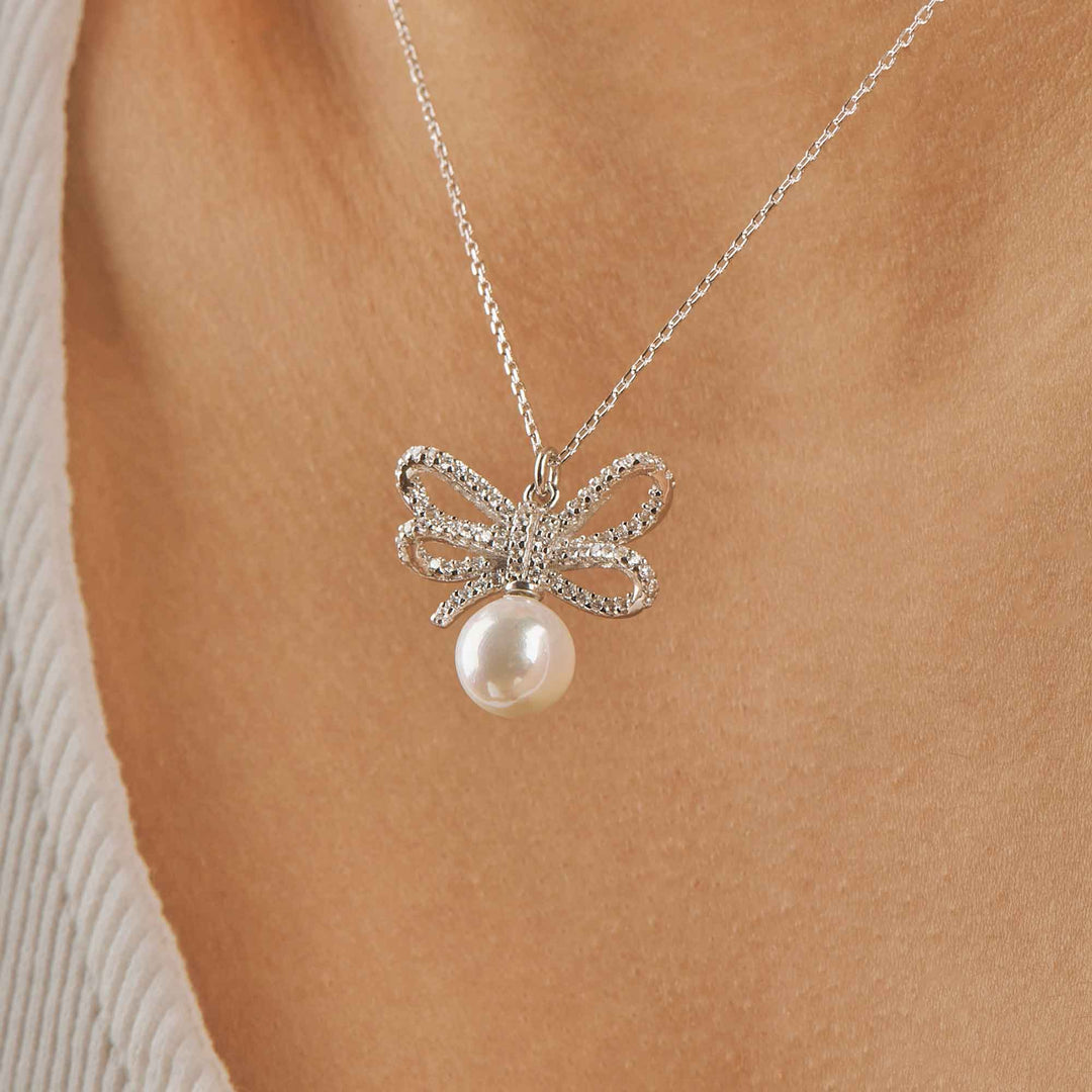 Ribbon Pave Pendant Necklace