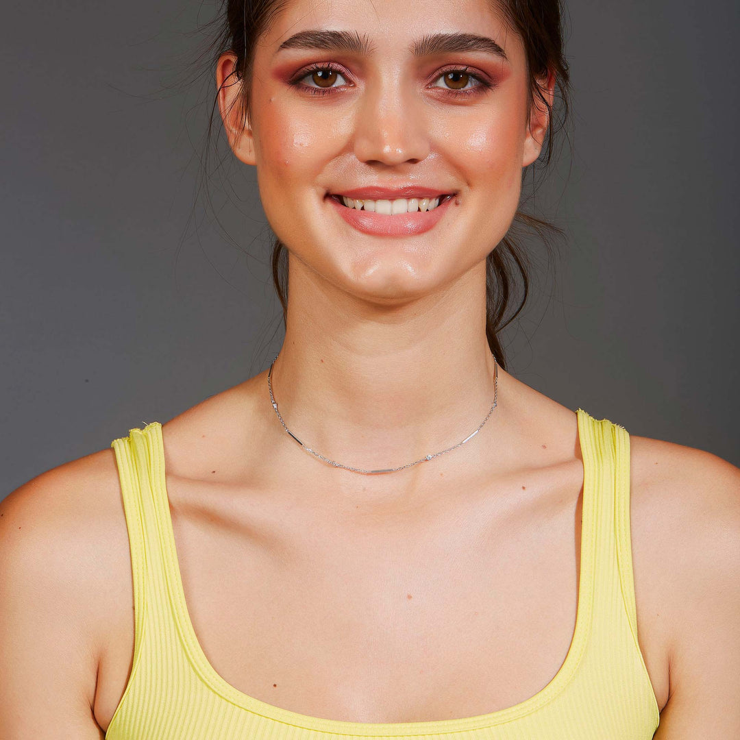 Tahira CZ Bezel Bar Chain Necklace