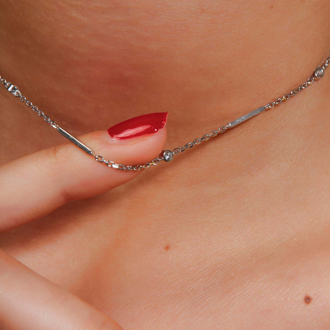 Tahira CZ Bezel Bar Chain Necklace