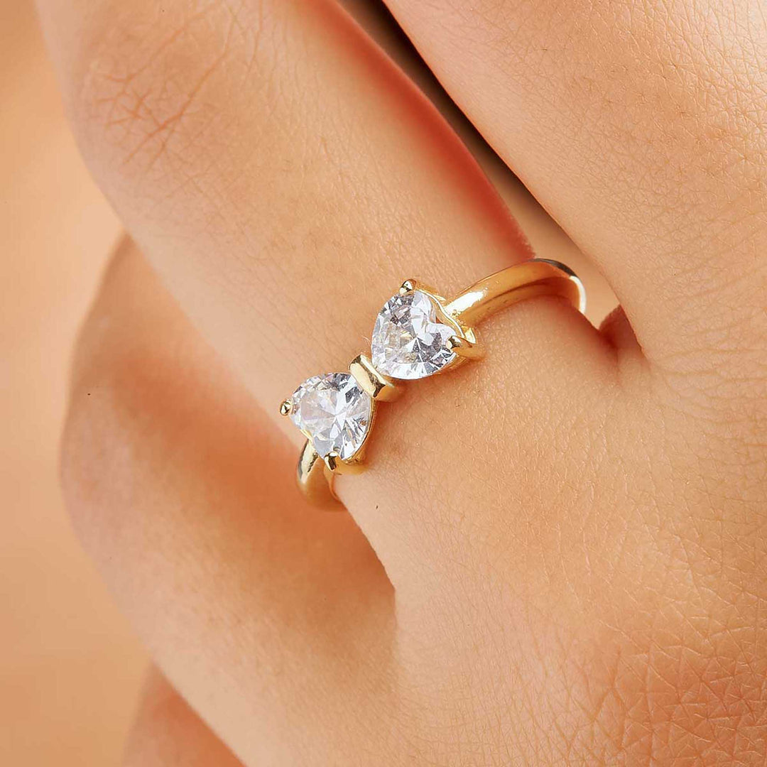 Hazan Ribbon Ring with Heart Shaped Stones