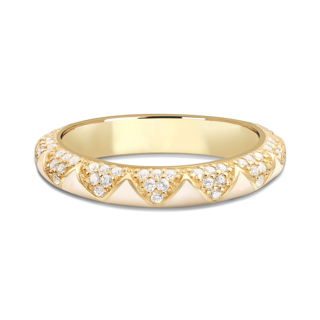 Nadia Zig-Zag Pave Enamel Ring - Pearl