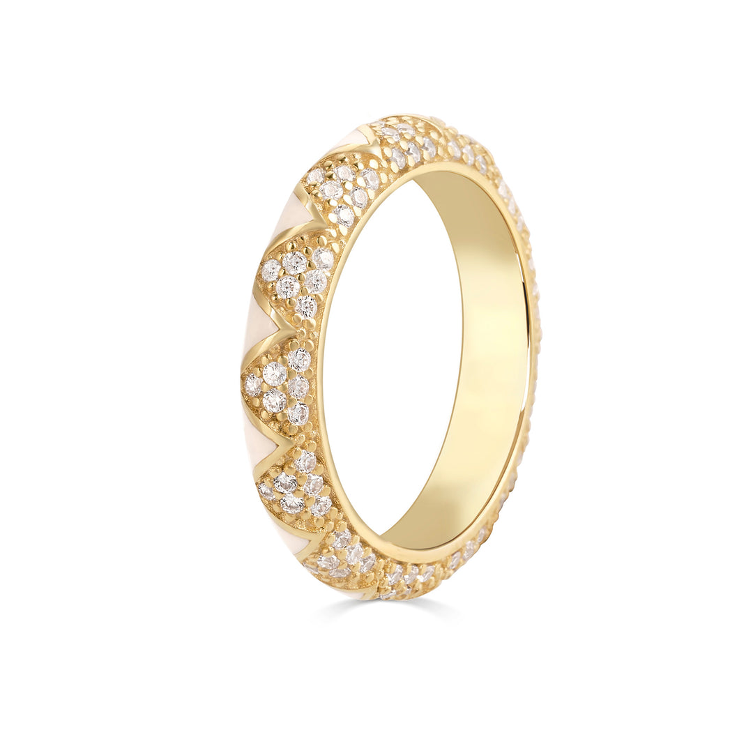 Nadia Zig-Zag Pave Enamel Ring - Pearl